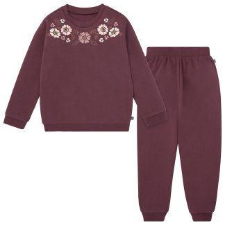 2-Piece Girls Floral Embroidery Sweatshirt and Jogger Set