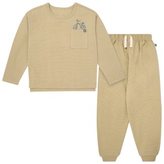 2-Piece Boys Olive Grey Bicycle Long Sleeve T-Shirt and Jogger Set
