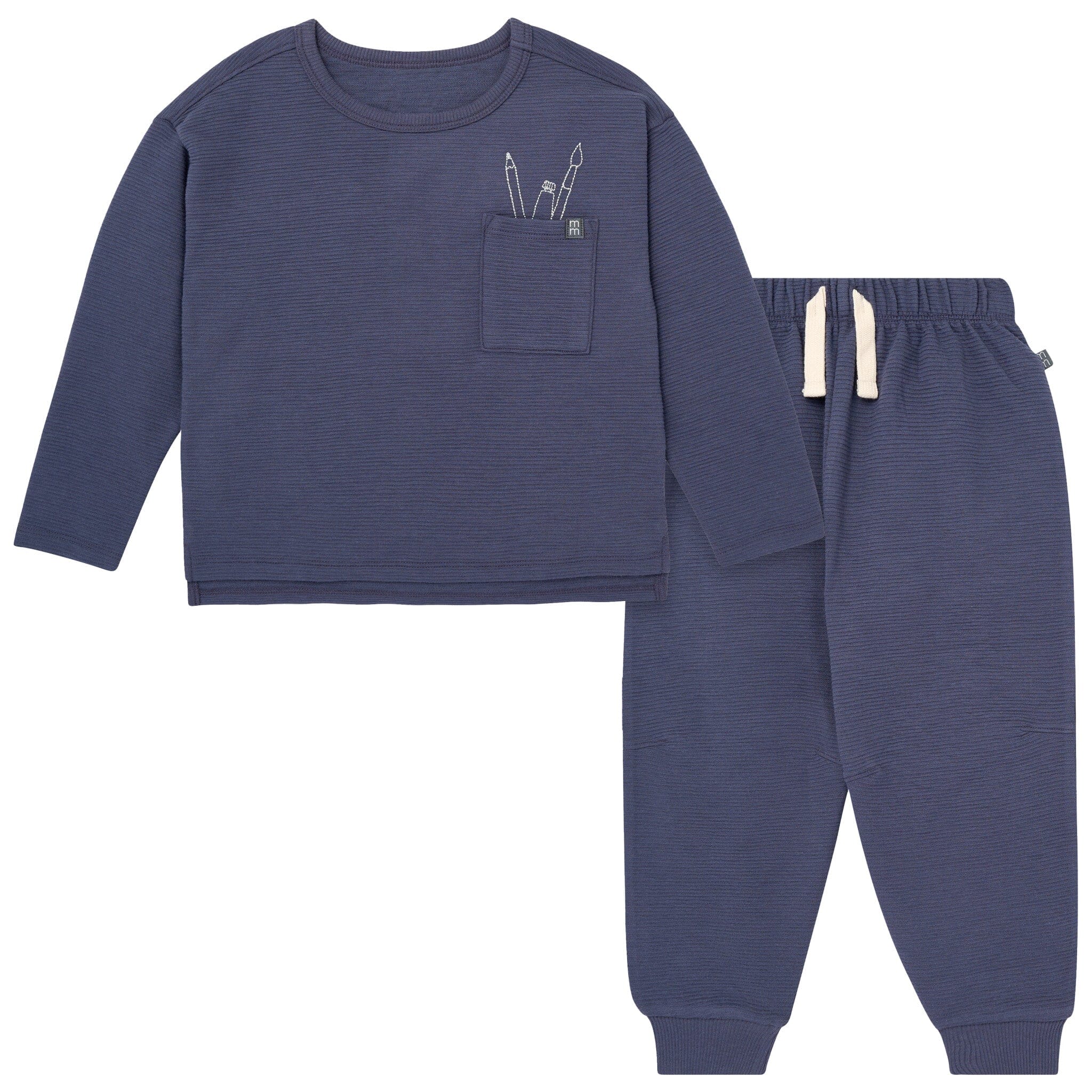 2-Piece Boys Navy Paintbrush Long Sleeve T-Shirt and Jogger Set