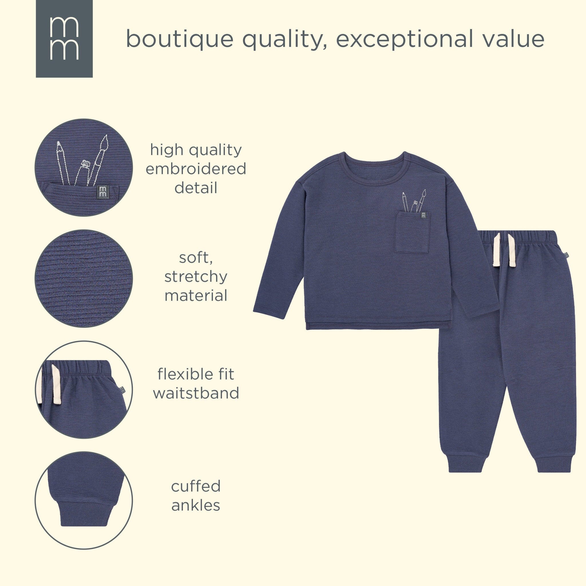 2-Piece Boys Navy Paintbrush Long Sleeve T-Shirt and Jogger Set - Image 8