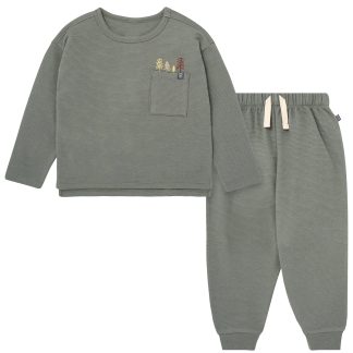 2-Piece Boys Olive Green Trees Long Sleeve T-Shirt and Jogger Set