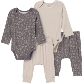4-Piece Baby Neutral Gray Viscose Bodysuits and Pants Set