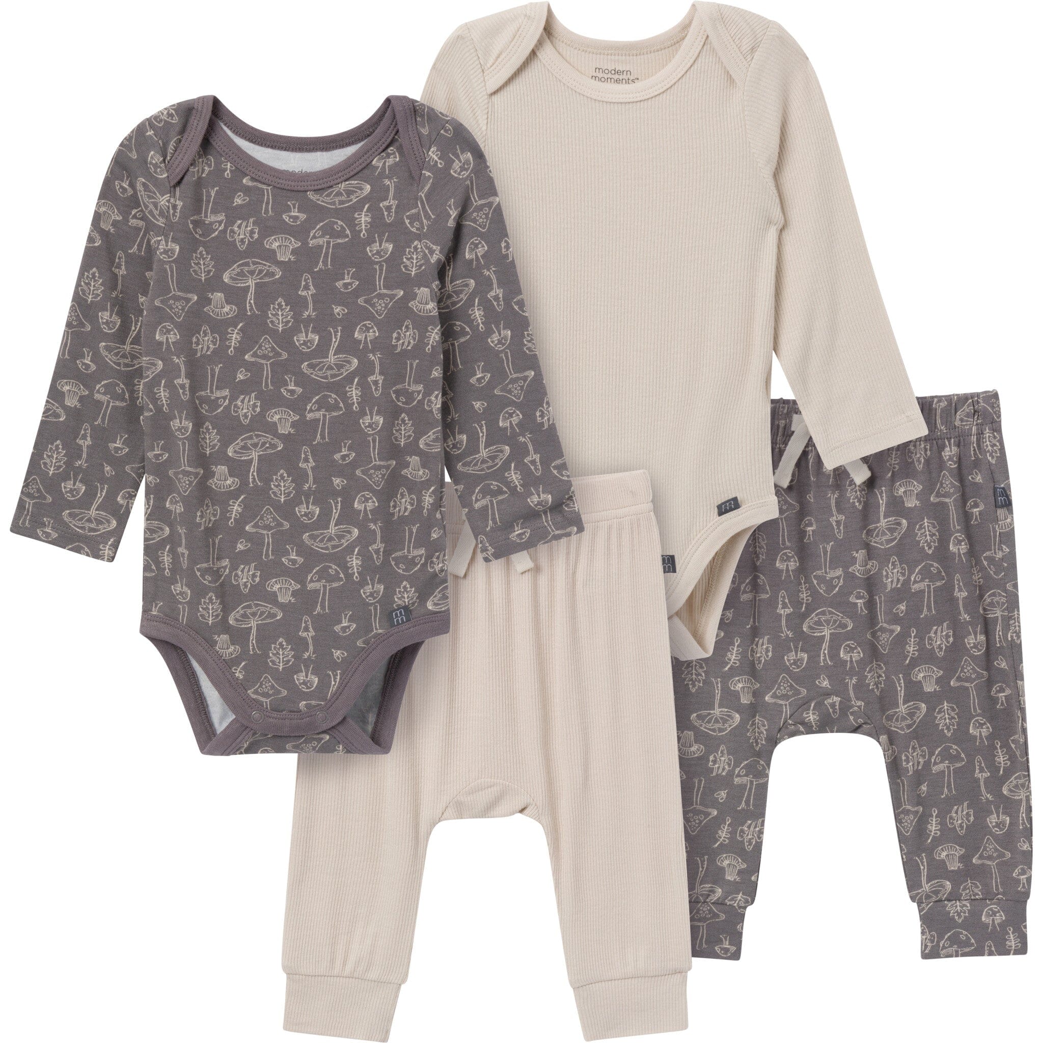 4-Piece Baby Neutral Gray Viscose Bodysuits and Pants Set