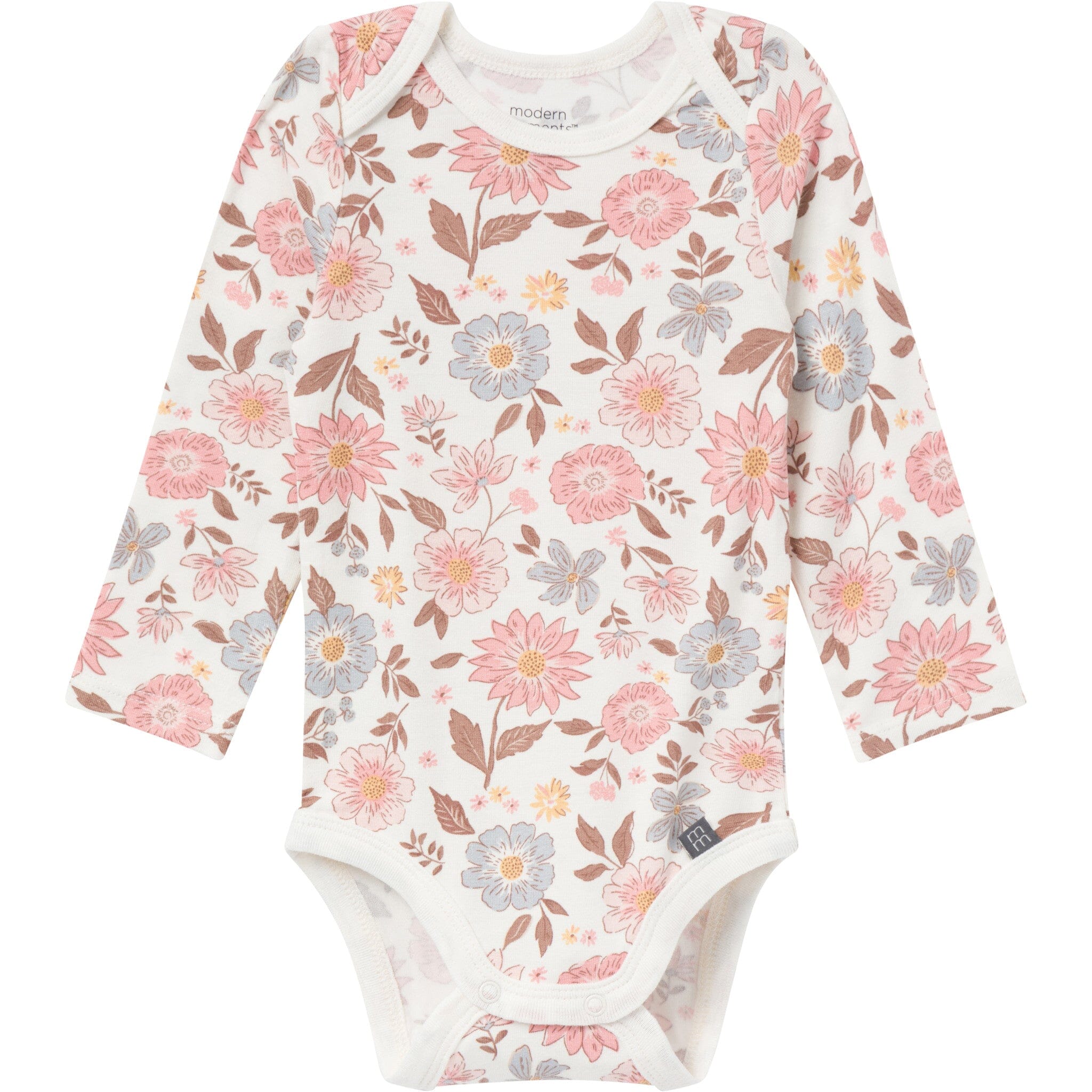 4-Piece Baby Girls Peach Floral Viscose Bodysuits and Pants Set - Image 4