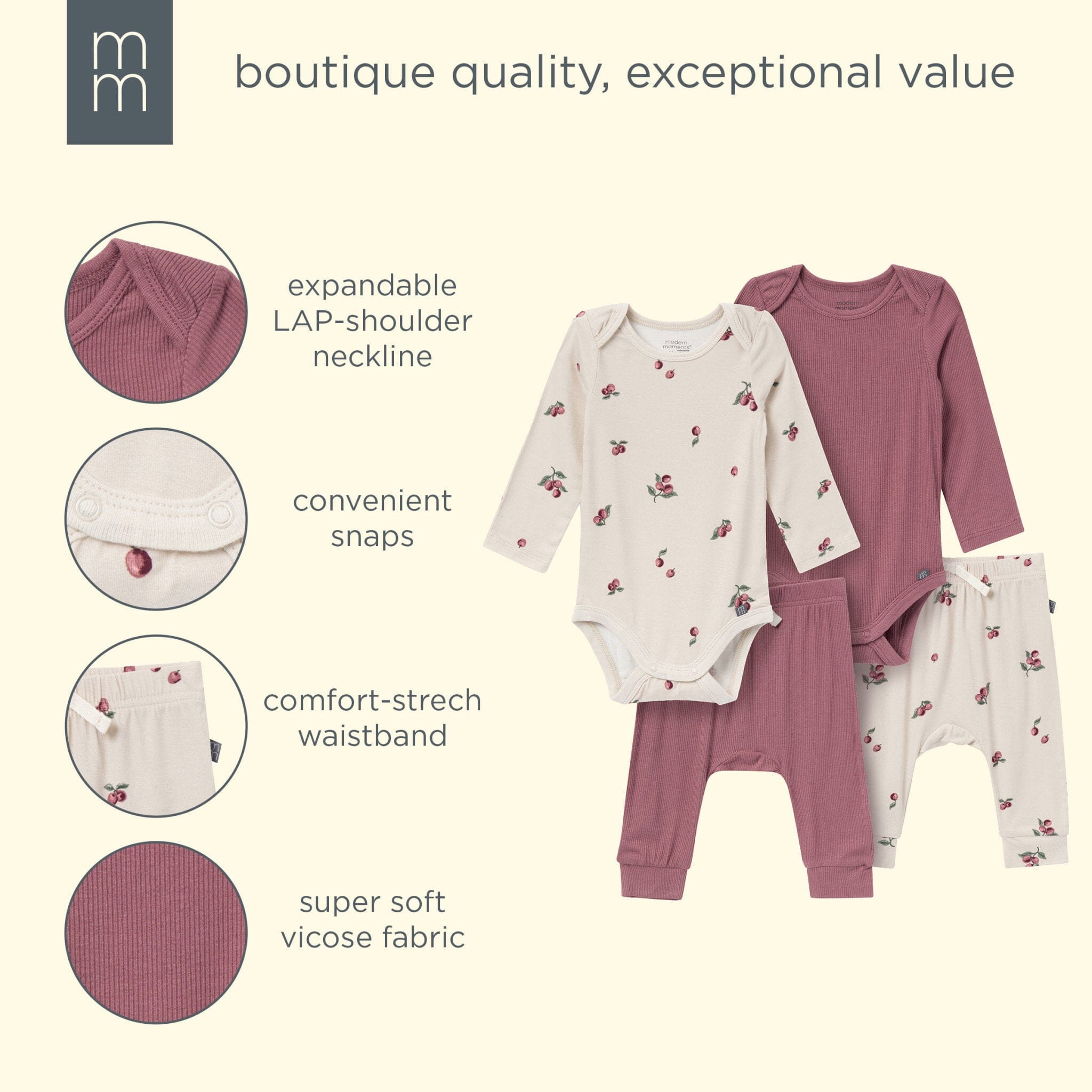 4-Piece Baby Neutral Plums Viscose Bodysuits and Pants Set - Image 10