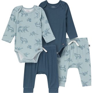4-Piece Baby Boys Woodland Animals Viscose Bodysuits and Pants Set
