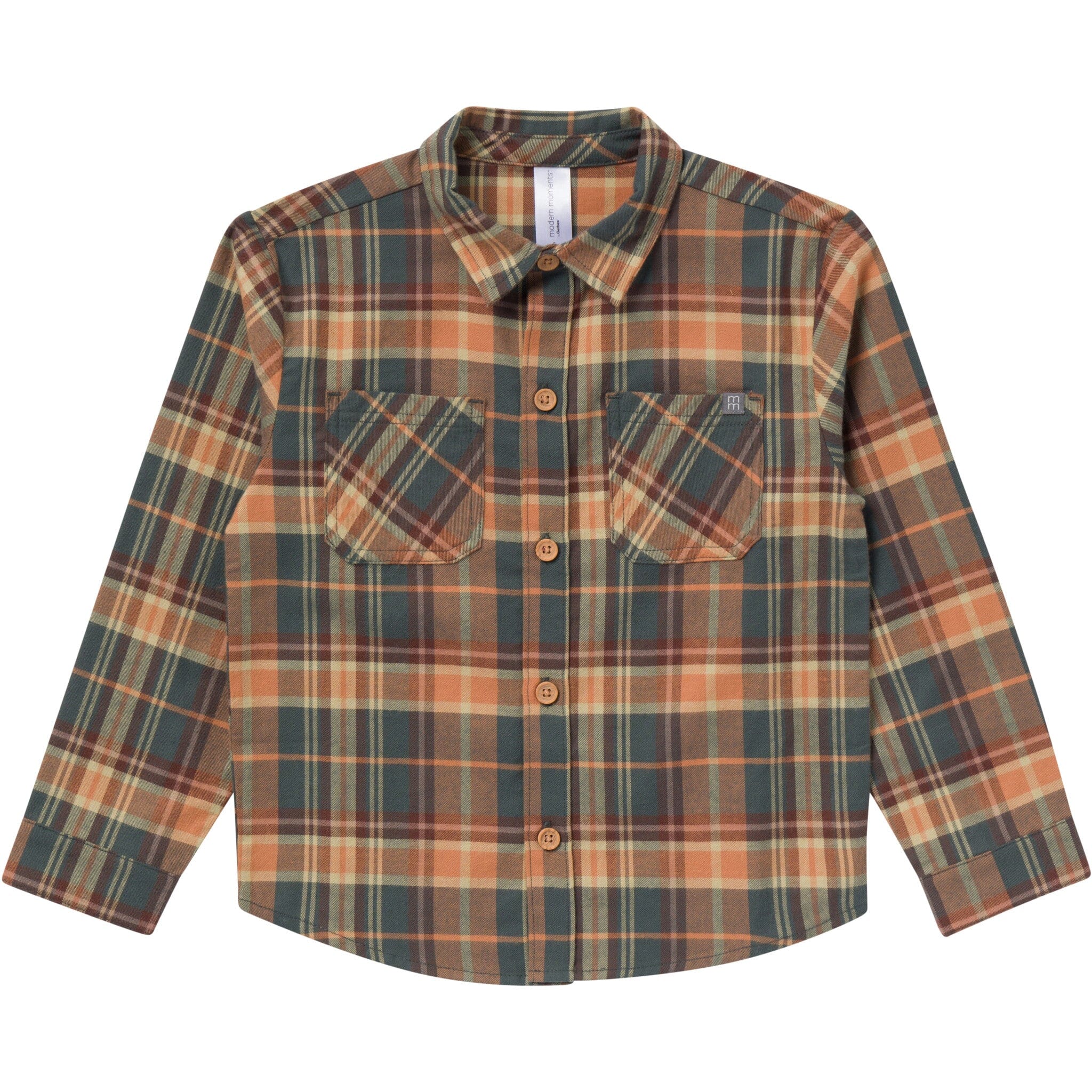 2-Piece Boys Orange Plaid Shirt and Pant Set - Image 4