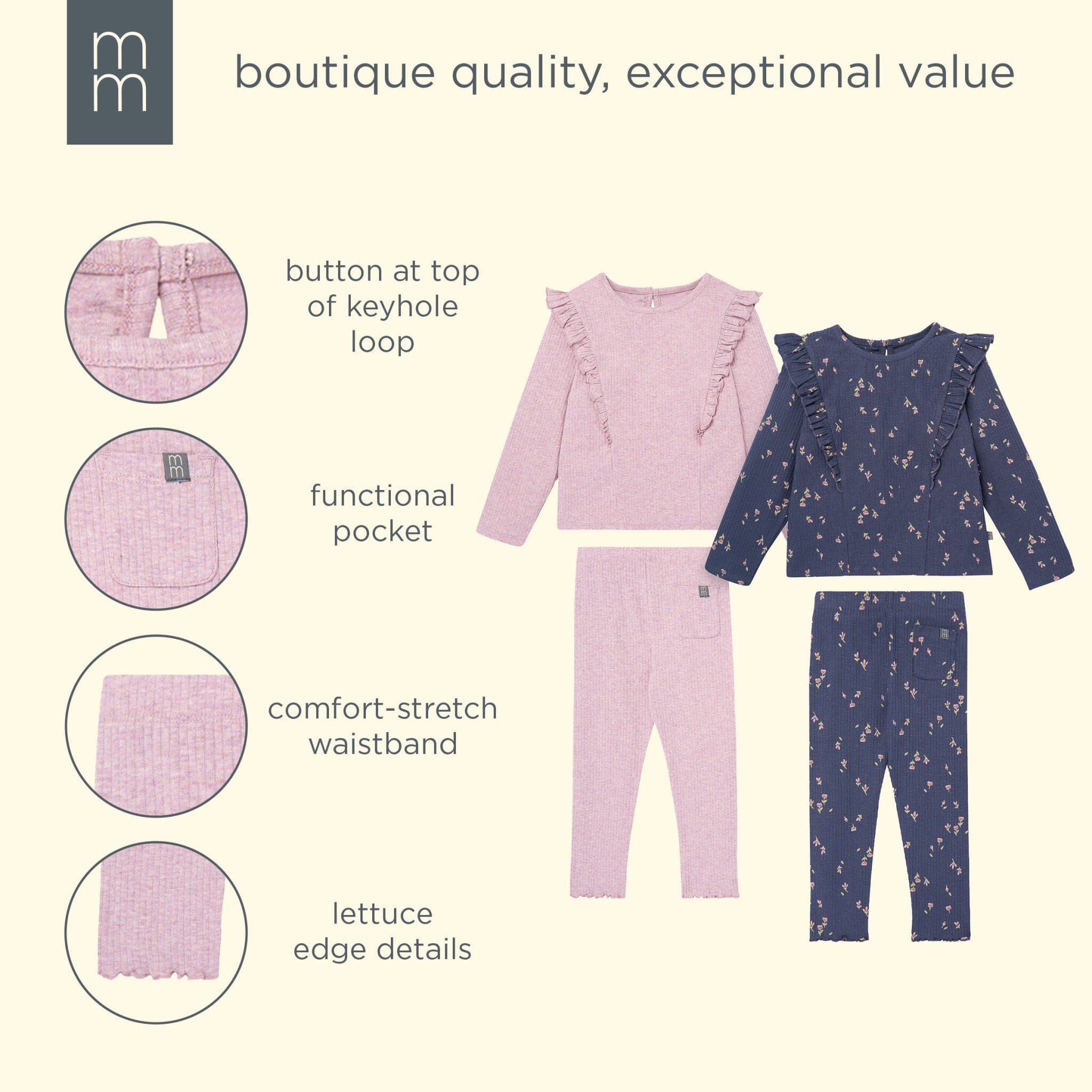 4-Piece Infant & Toddler Girls Purple Flowers Ruffle Tops and Leggings Set - Image 12