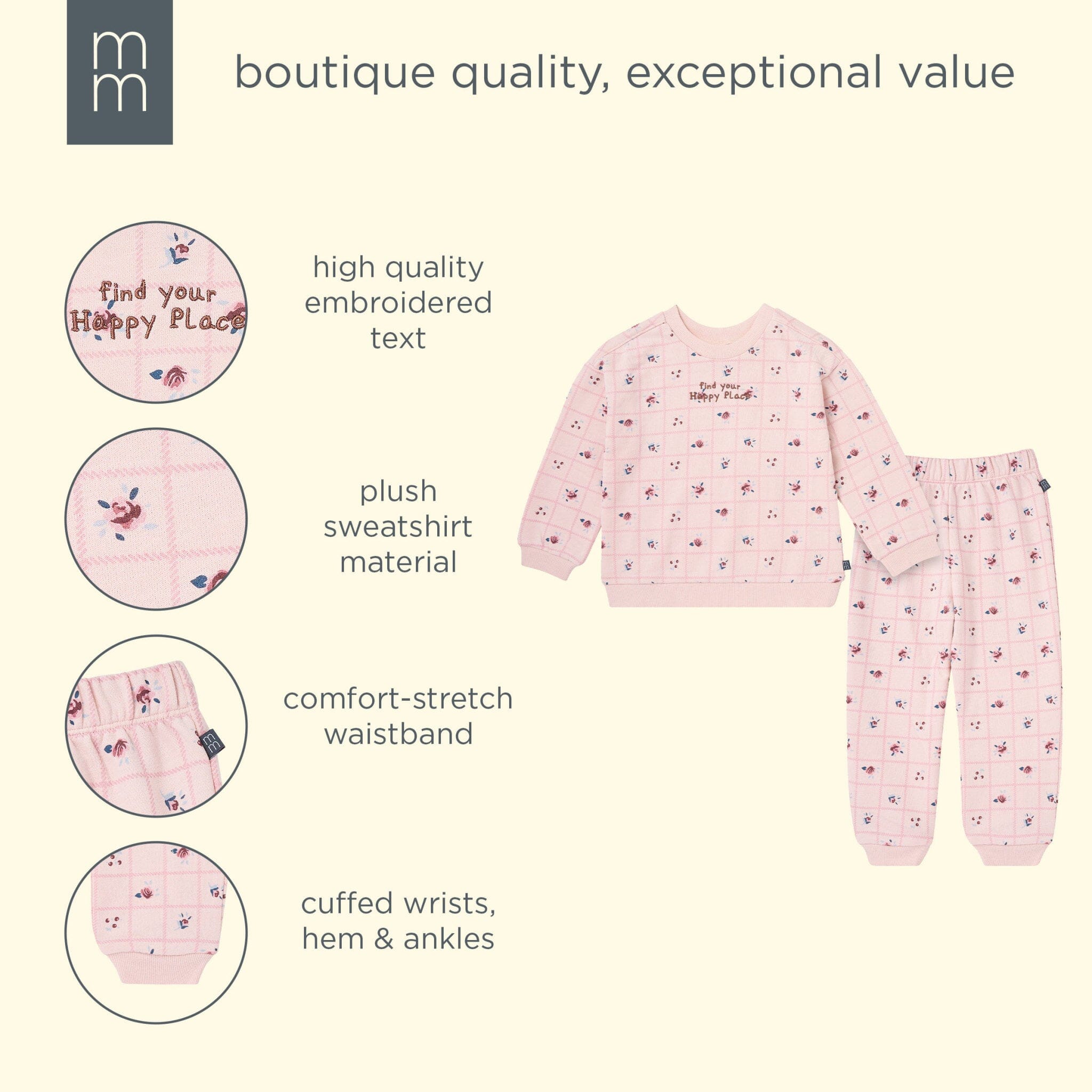 2-Piece Girls Happy Place Sweatshirt and Jogger Set - Image 8