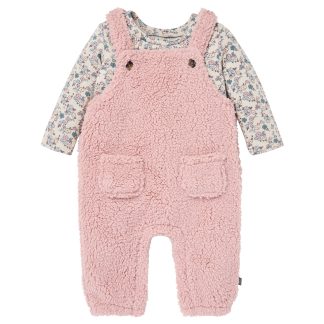 2-Piece Baby Girls Pale Mauve Microplush Overalls