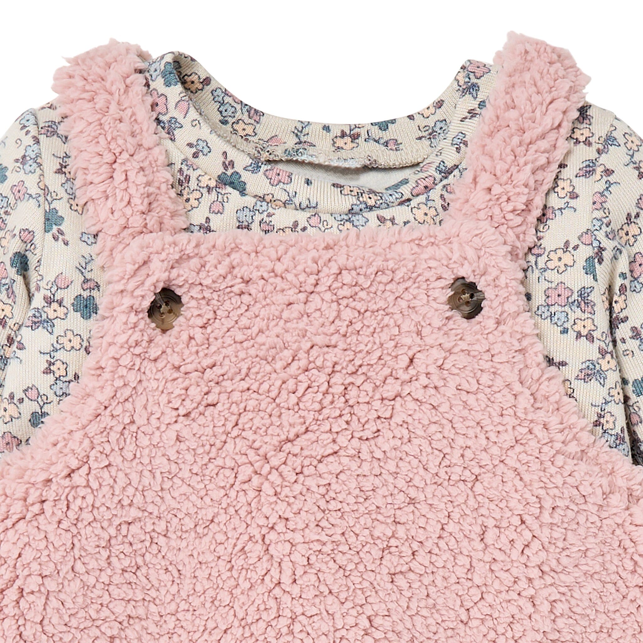 2-Piece Baby Girls Pale Mauve Microplush Overalls - Image 2