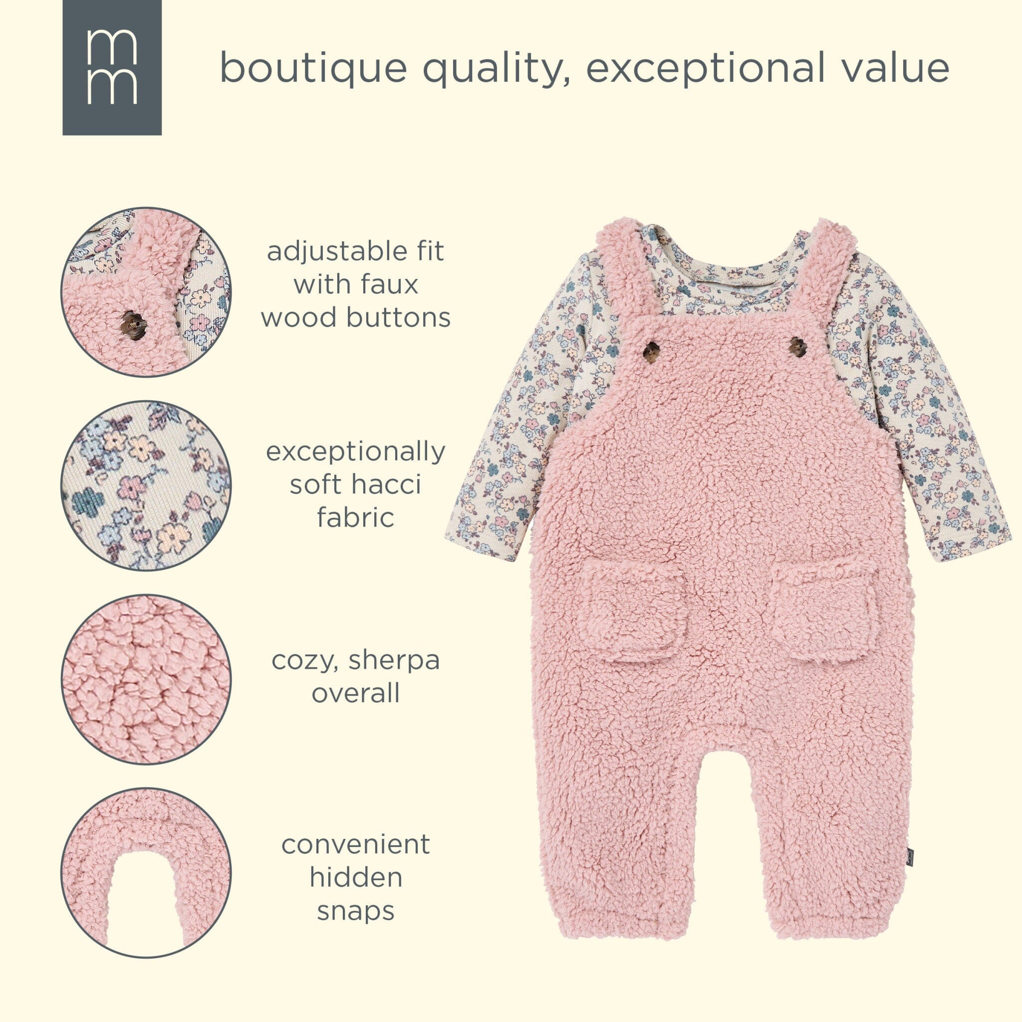 2-Piece Baby Girls Pale Mauve Microplush Overalls - Image 4