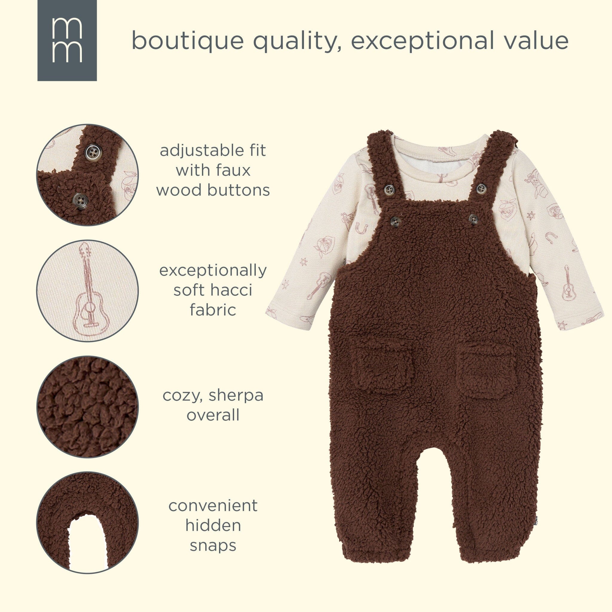 2-Piece Baby Boys Rich Brown Microplush Overalls - Image 4
