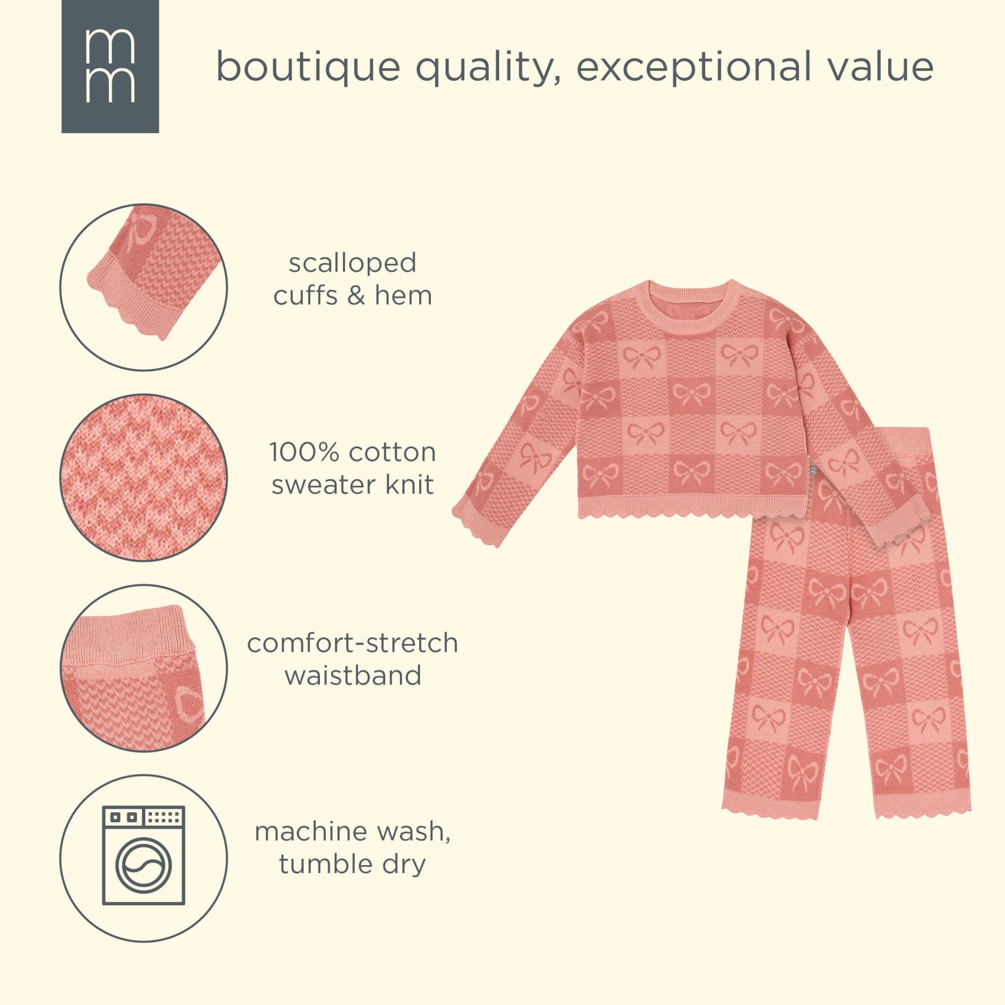 2-Piece Girls Pink Bows Check Sweater Top and Pant Set - Image 10