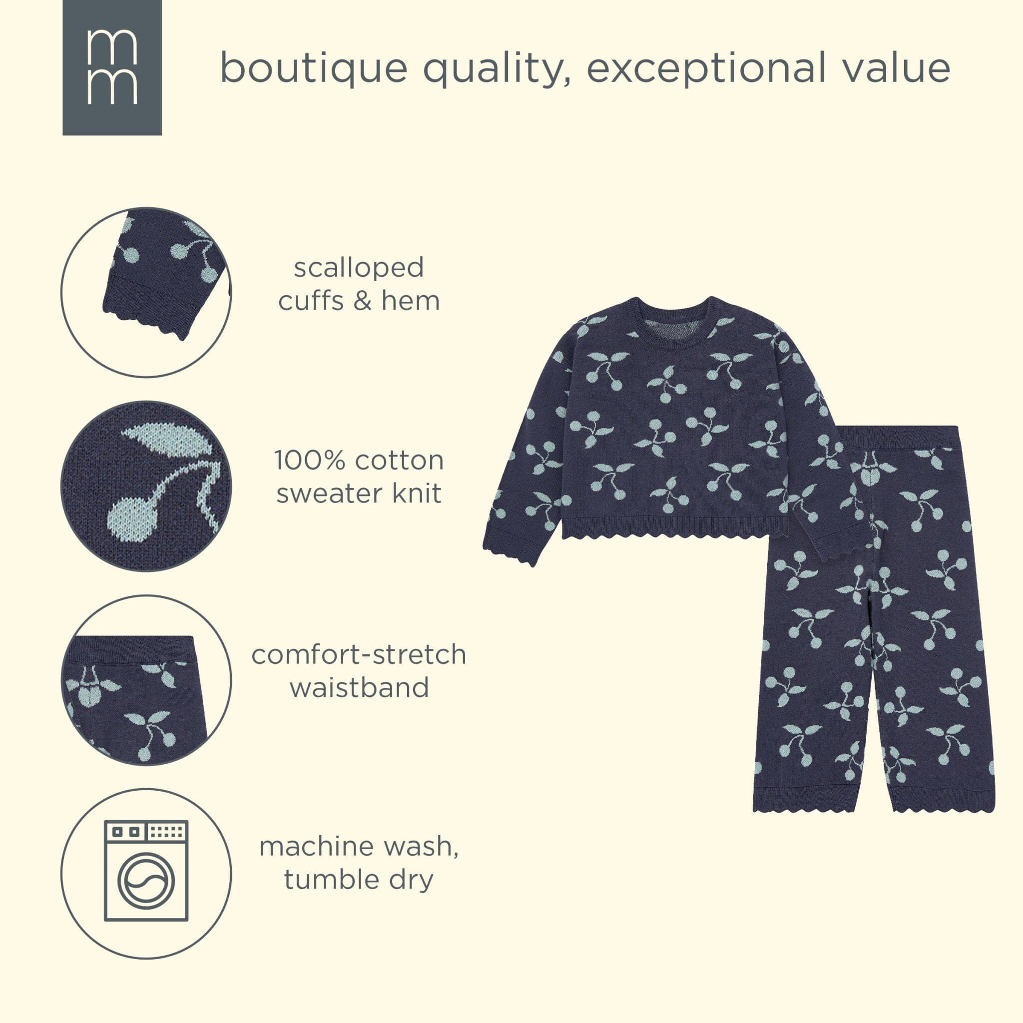 2-Piece Infant & Toddler Girls Blue Cherry Sweater and Pant Set - Image 8