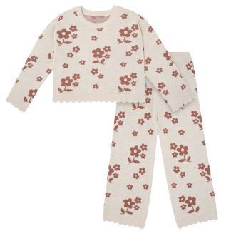 2-Piece Girls Nutmeg Flowers Sweater Top and Pant Set