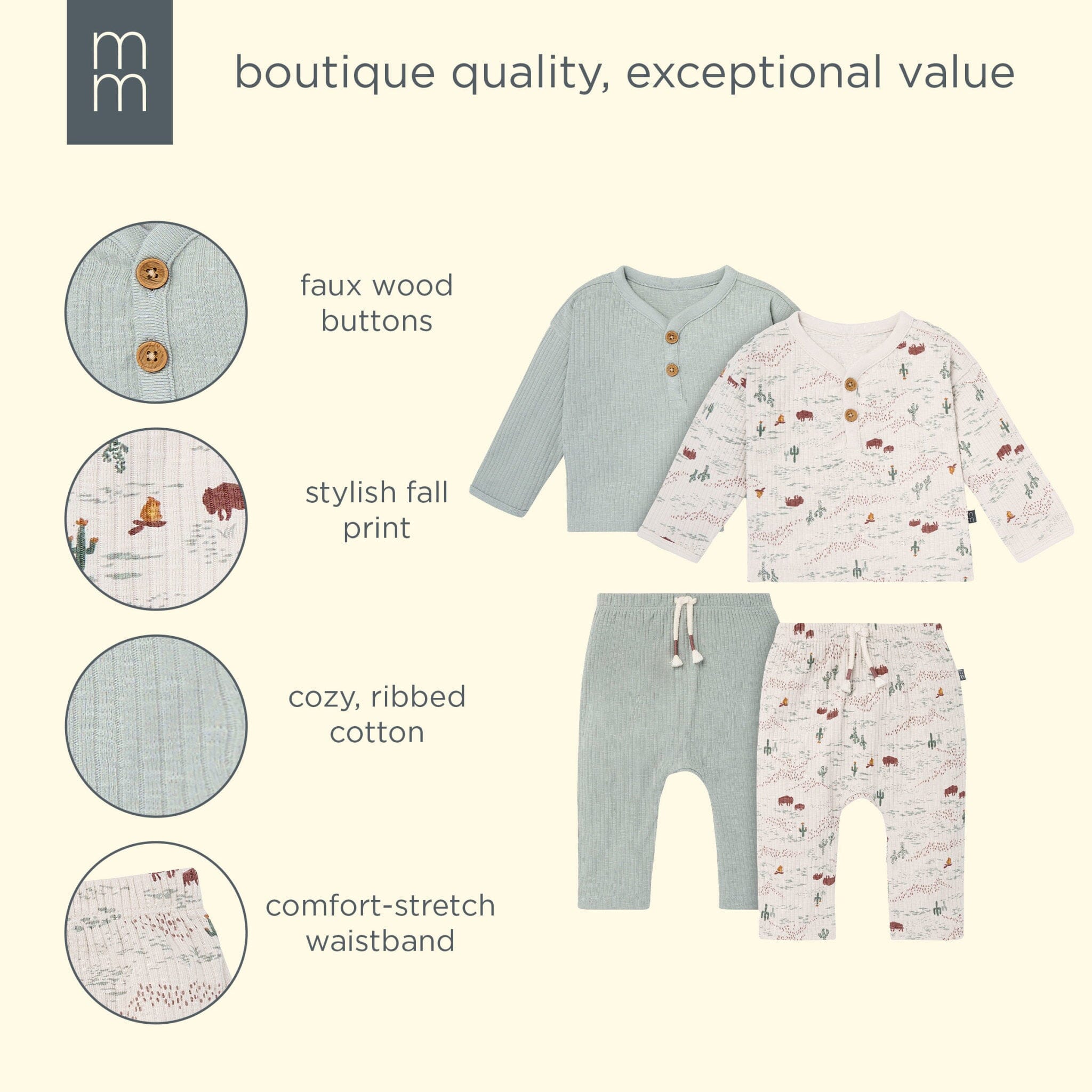 4-Piece Baby Boys Buffalo Desert Henley Tops and Pants Set - Image 11