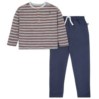 2-Piece Boys Wrought Iron Stripe Henley Top and Pant Set