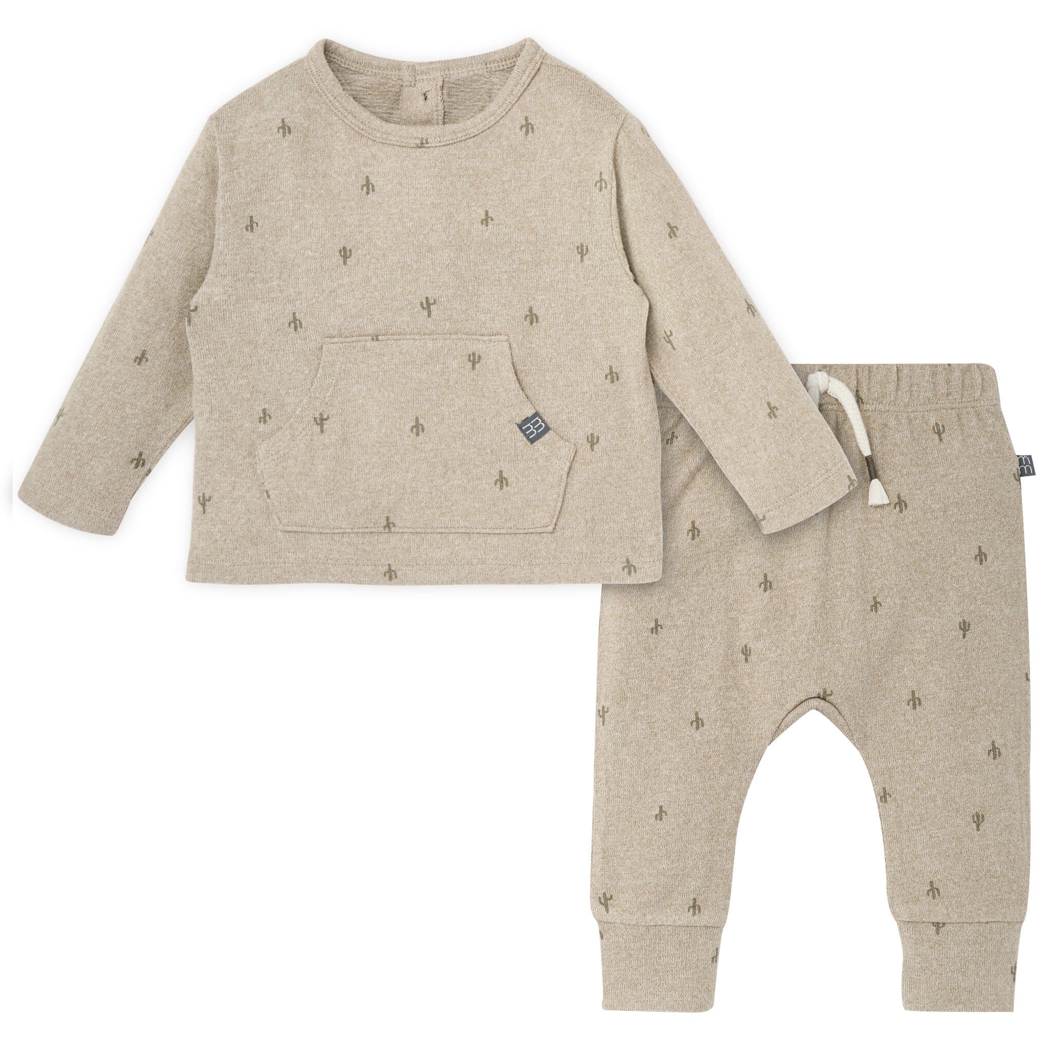 2-Piece Baby Boys Olive Cactus Hacci Top and Pants Set
