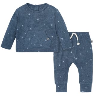 2-Piece Baby Boys Navy Mushroom Hacci Top and Pants Set