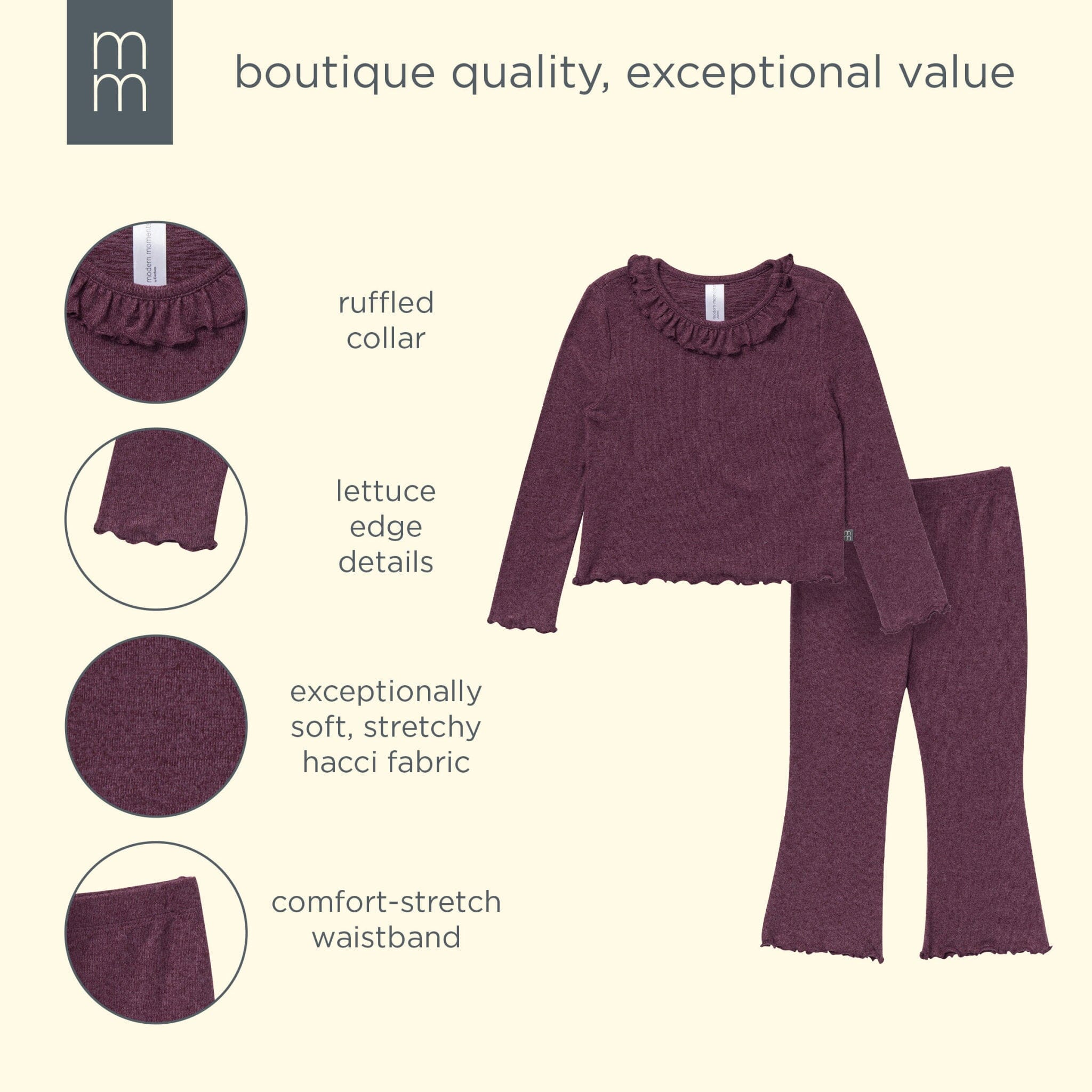 2-Piece Girls Purple Ruffle Collar Top and Flare Pant Set - Image 8