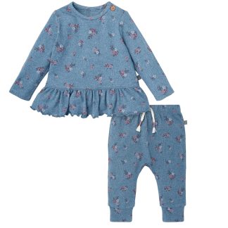 2-Piece Baby Girls Blue Floral Hacci Peplum Top and Pants