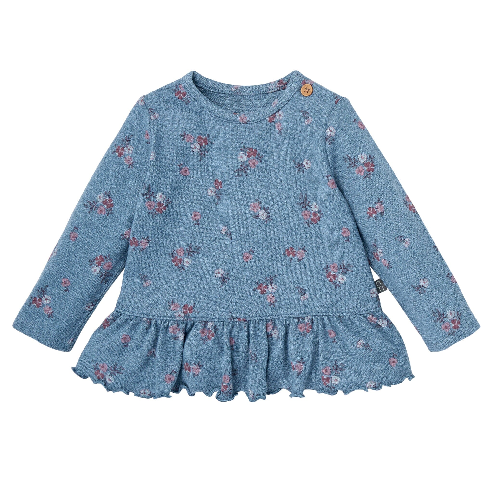 2-Piece Baby Girls Blue Floral Hacci Peplum Top and Pants - Image 2