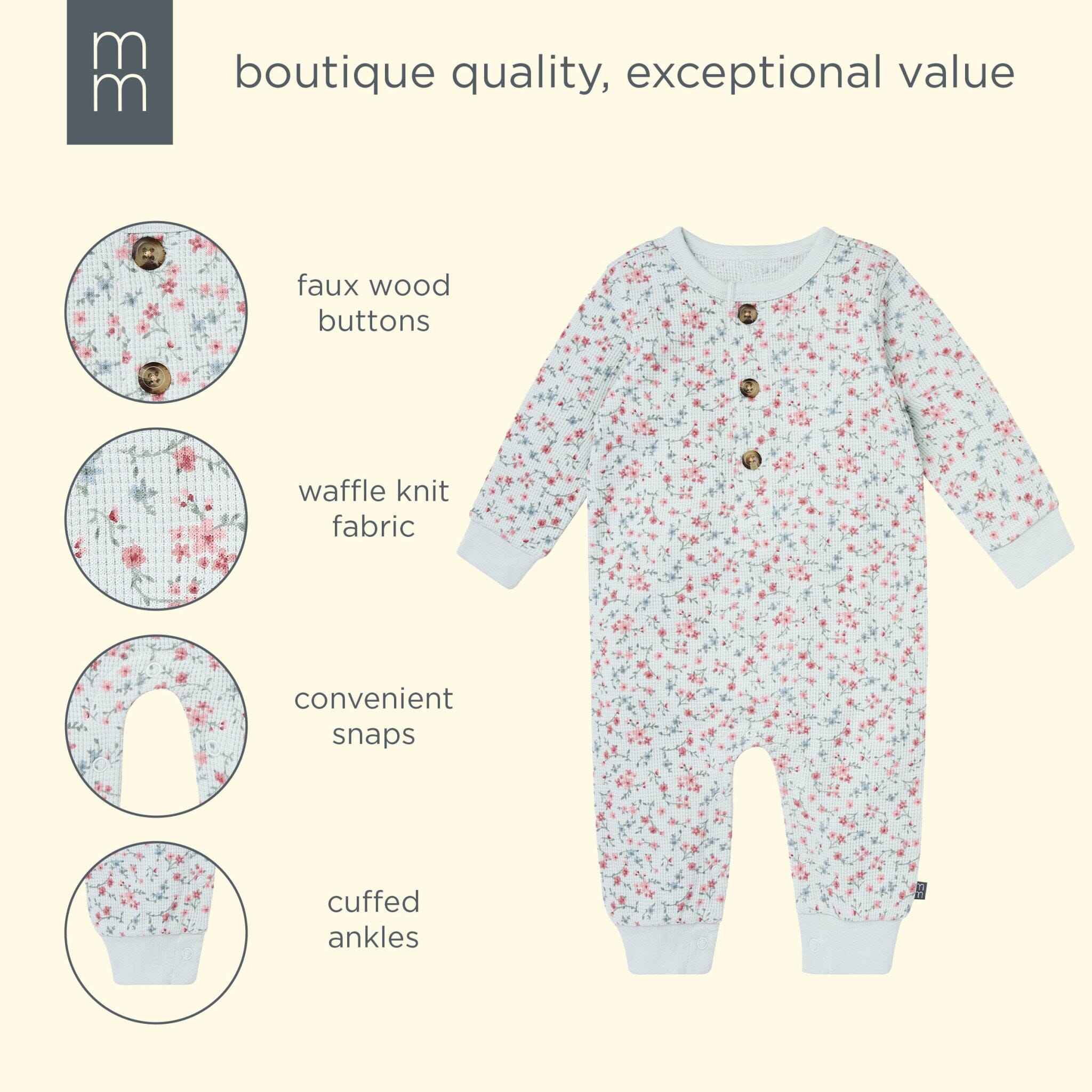 Baby Girls Sky Floral Waffle Slouch Romper - Image 5