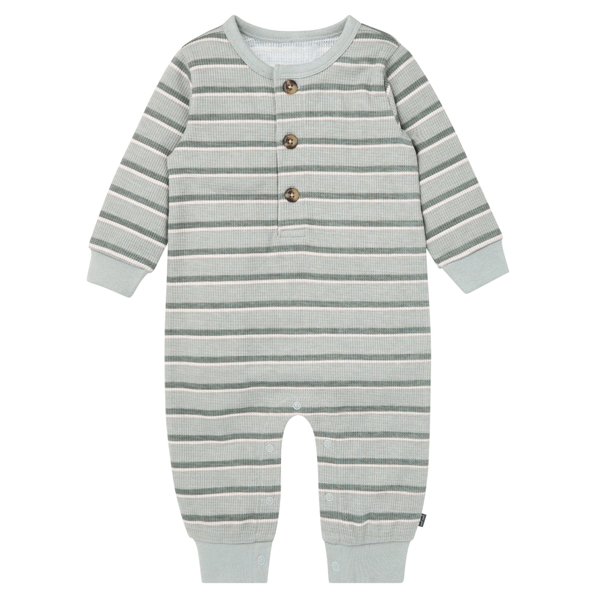 Baby Boys Green Stripes Waffle Slouch Romper