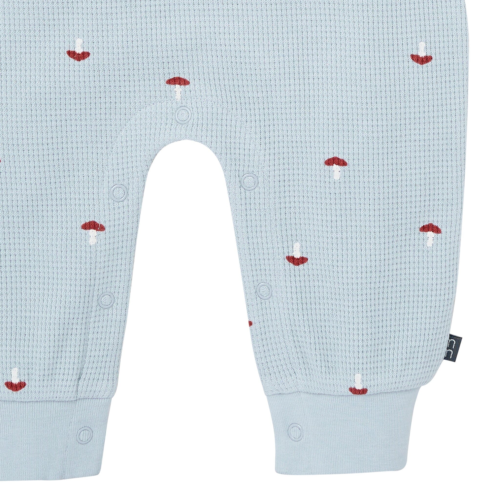 Baby Boys Blue Mushroom Waffle Slouch Romper - Image 4