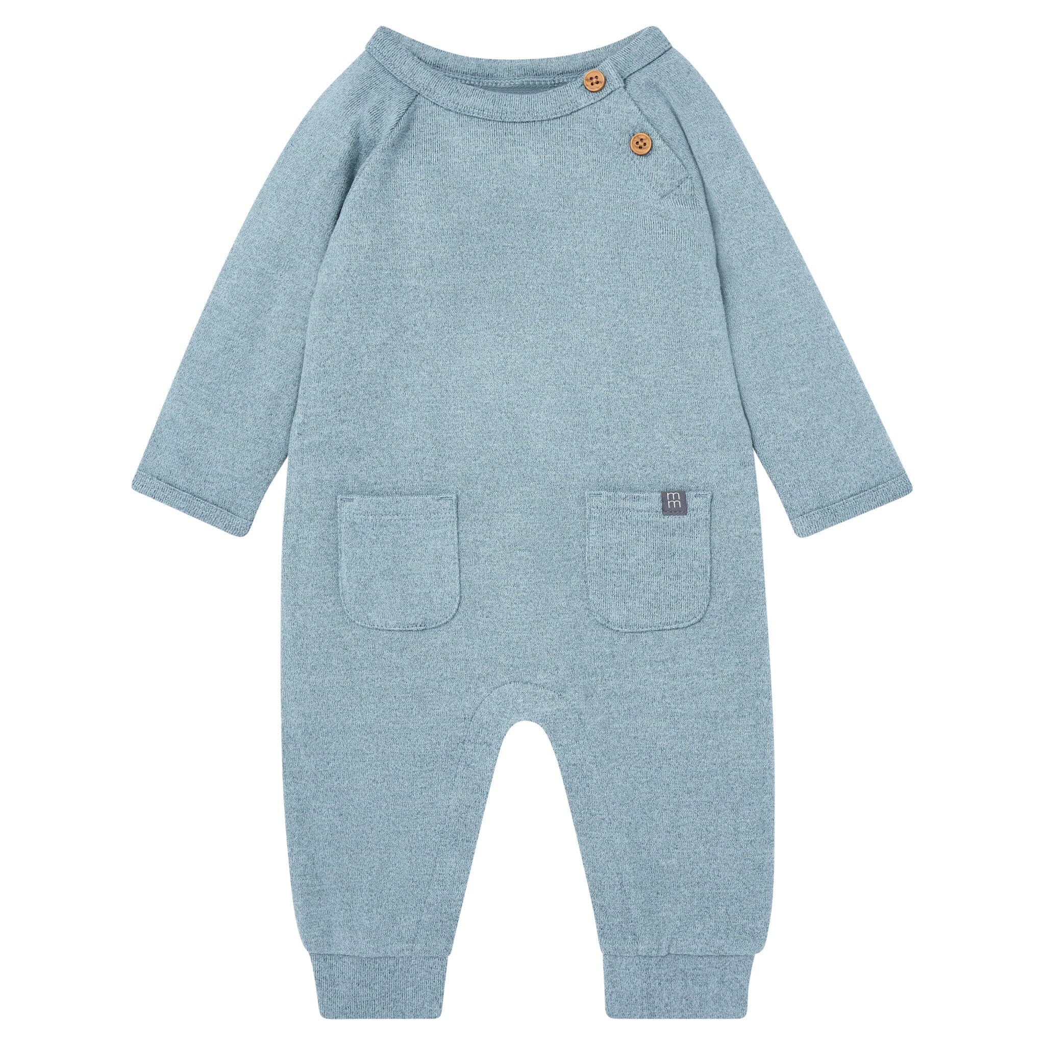 Baby Boys Teal Heather Hacci Long Sleeve Romper