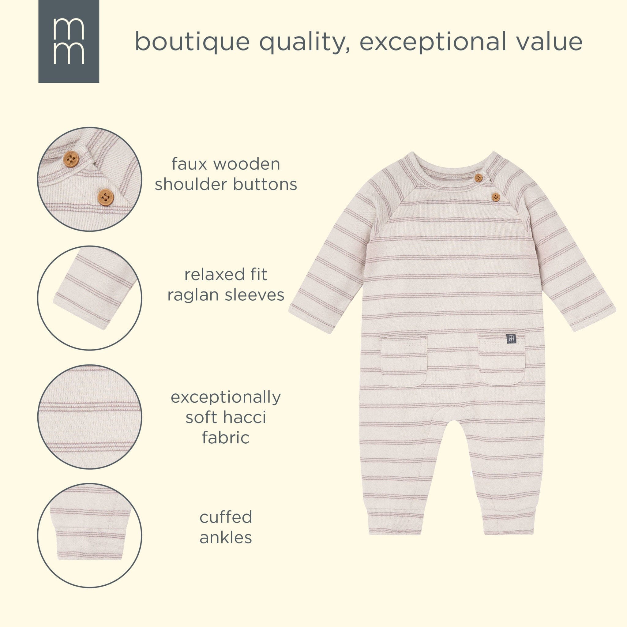 Baby Boys Oatmeal Heather Stripe Hacci Long Sleeve Romper - Image 7