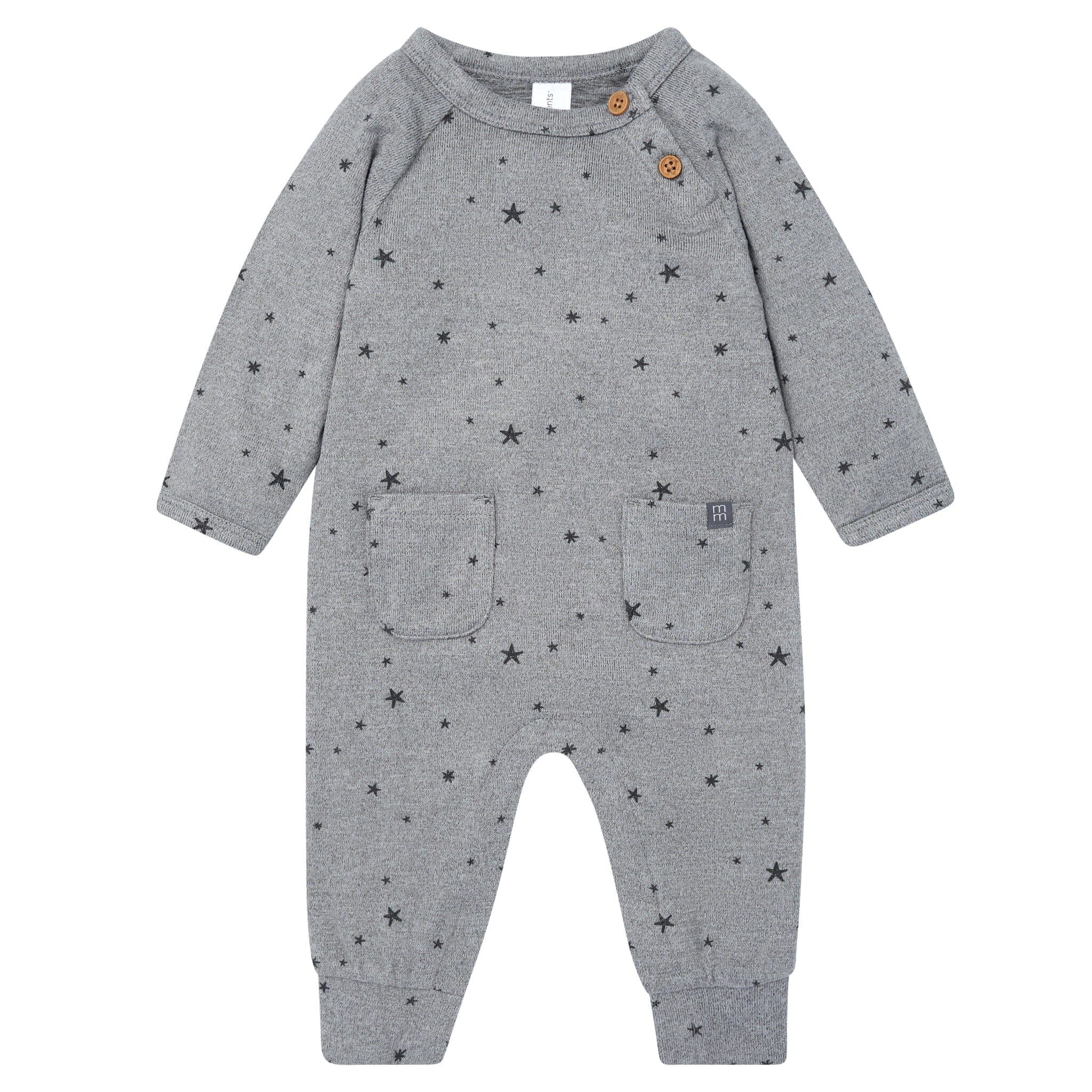 Baby Boys Grey Heather Stars Hacci Long Sleeve Romper