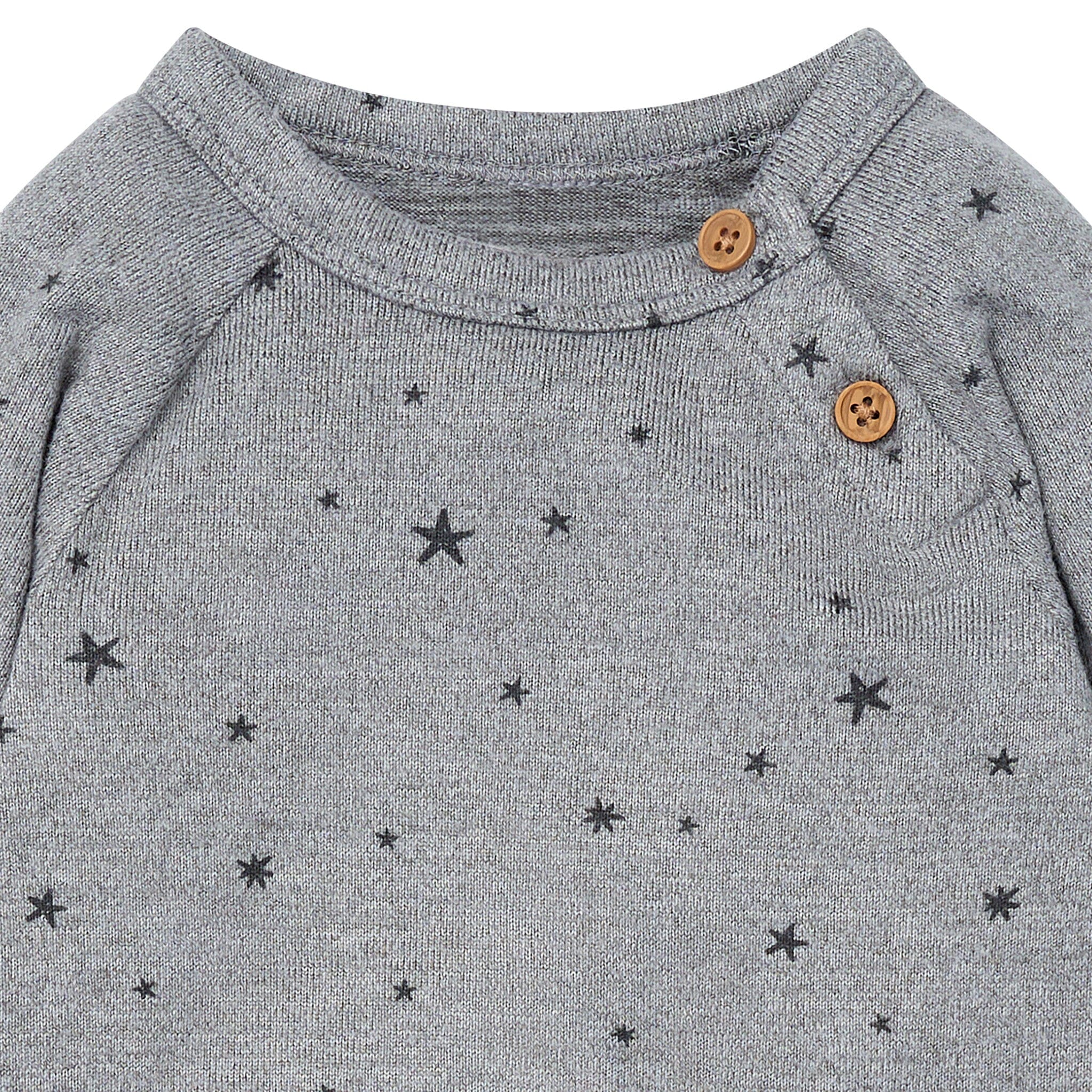 Baby Boys Grey Heather Stars Hacci Long Sleeve Romper - Image 2