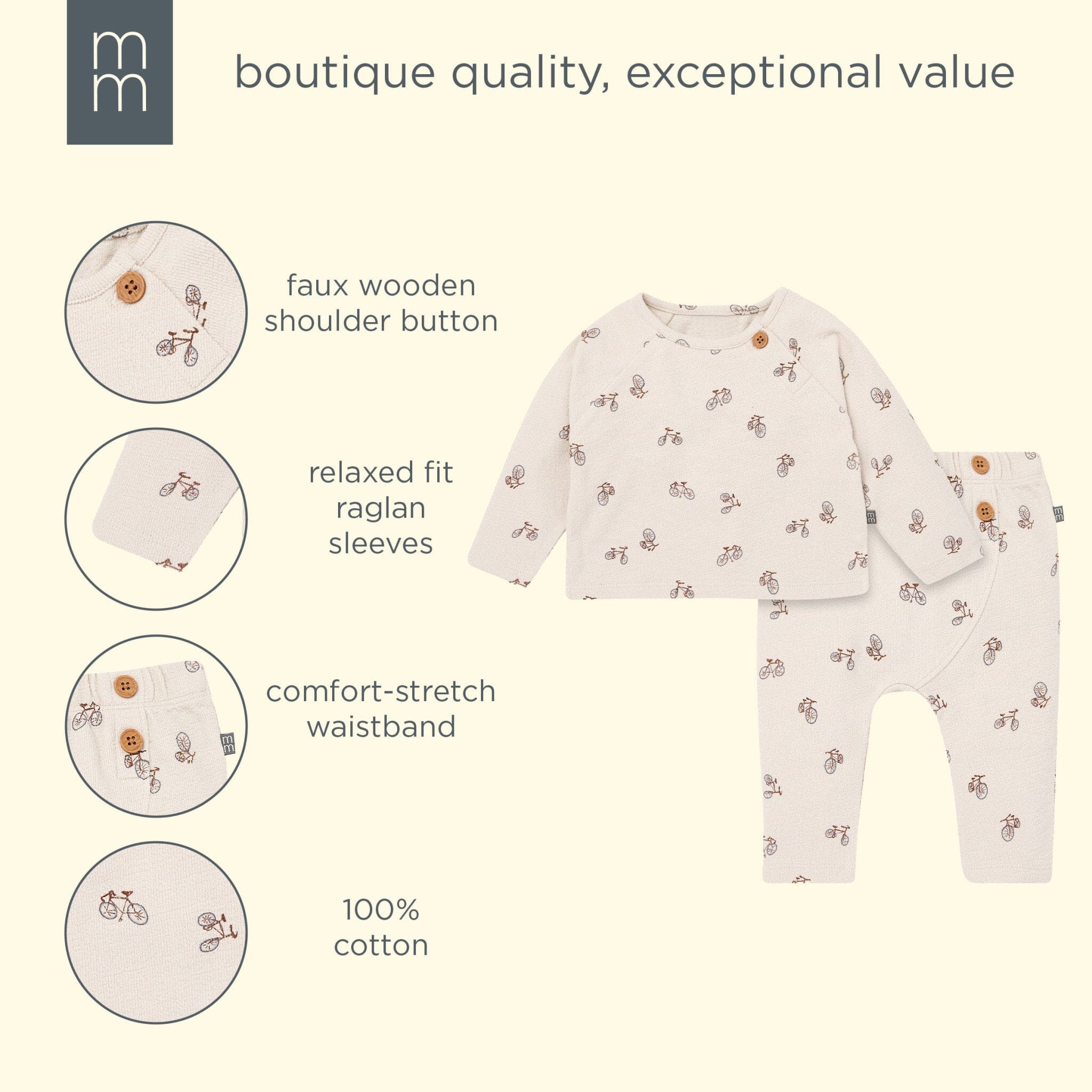 2-Piece Baby Boys Grey Bicycle Raglan Top and Pant Set - Image 8