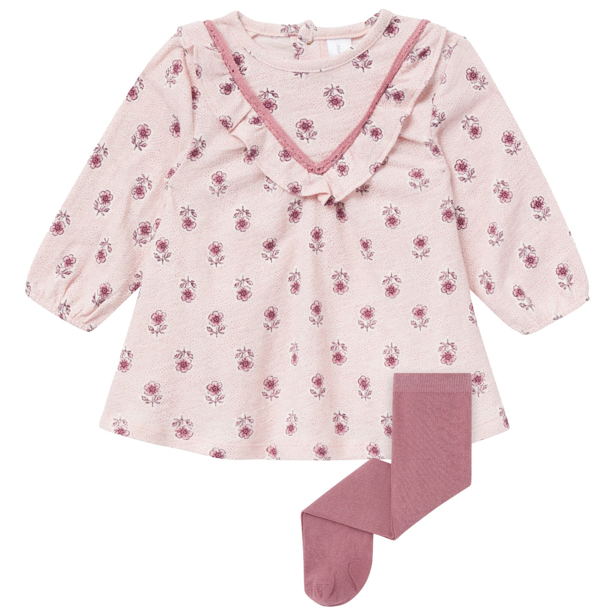 2-Piece Baby Girls Pink Blush Flowers Dress and Tights Set