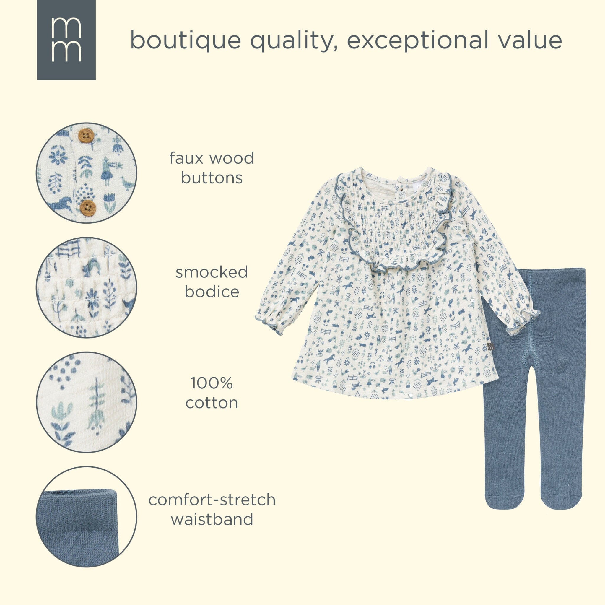 2-Piece Baby Girls Petit Blue Country Dress and Tights Set - Image 8