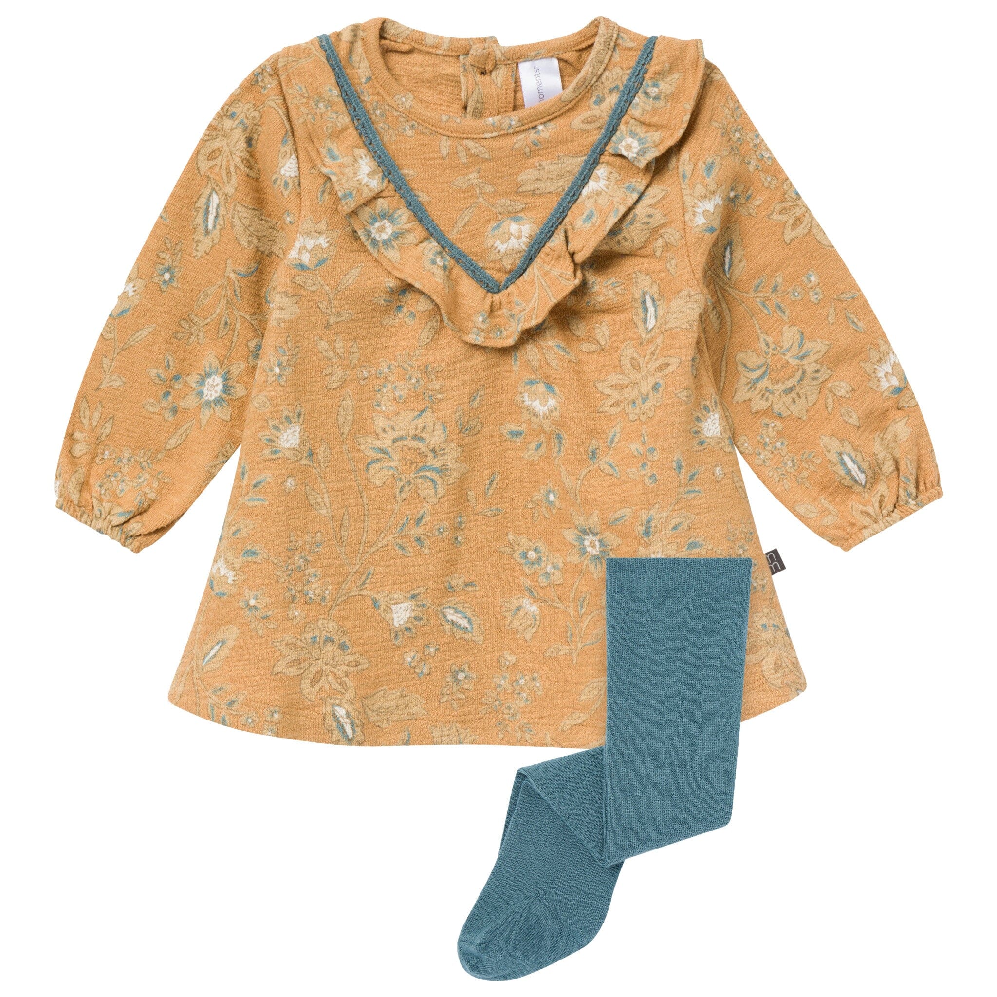 2-Piece Baby Girls Heirloom Floral Dress and Tights Set