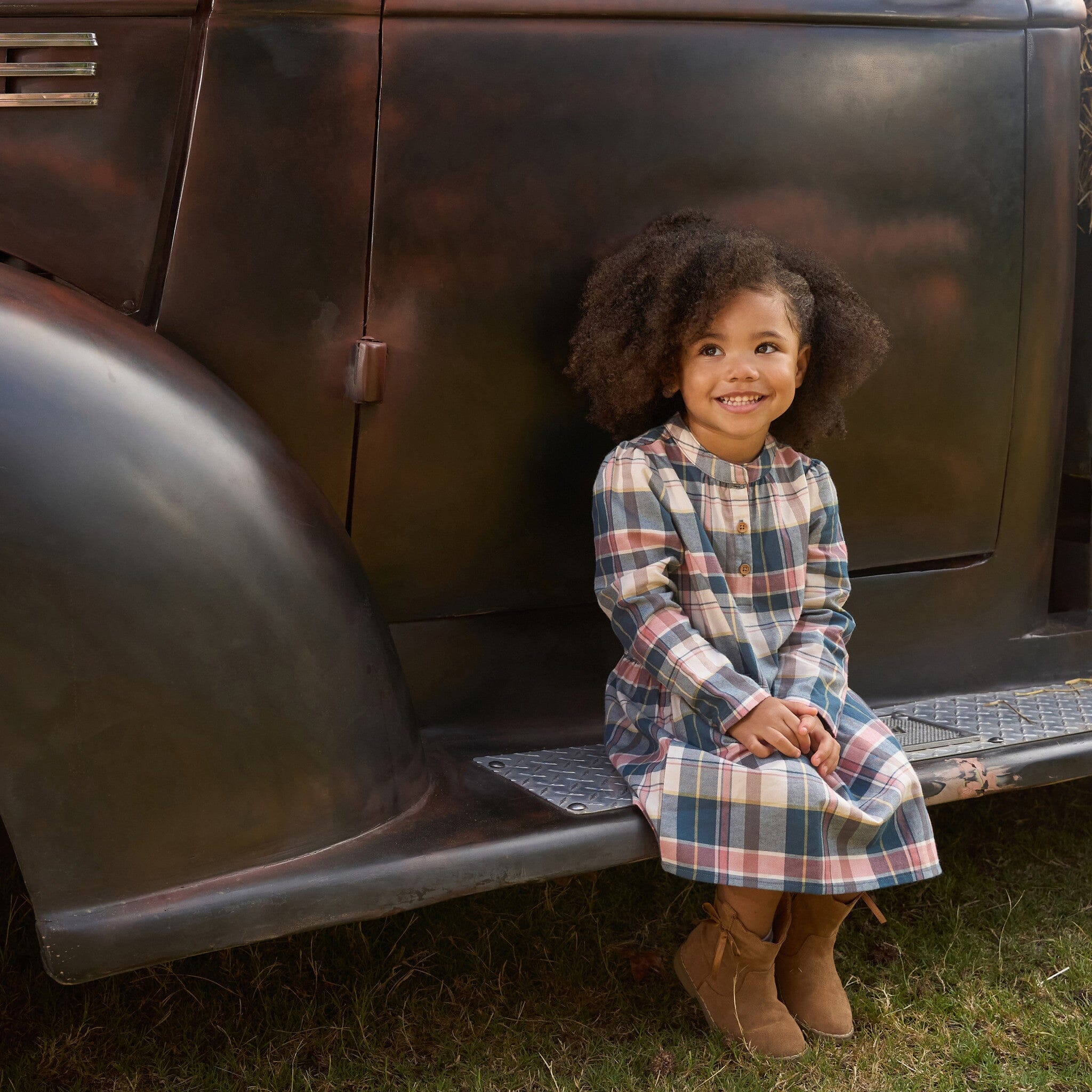 Girls Orion Blue Plaid Collared Dress - Image 2