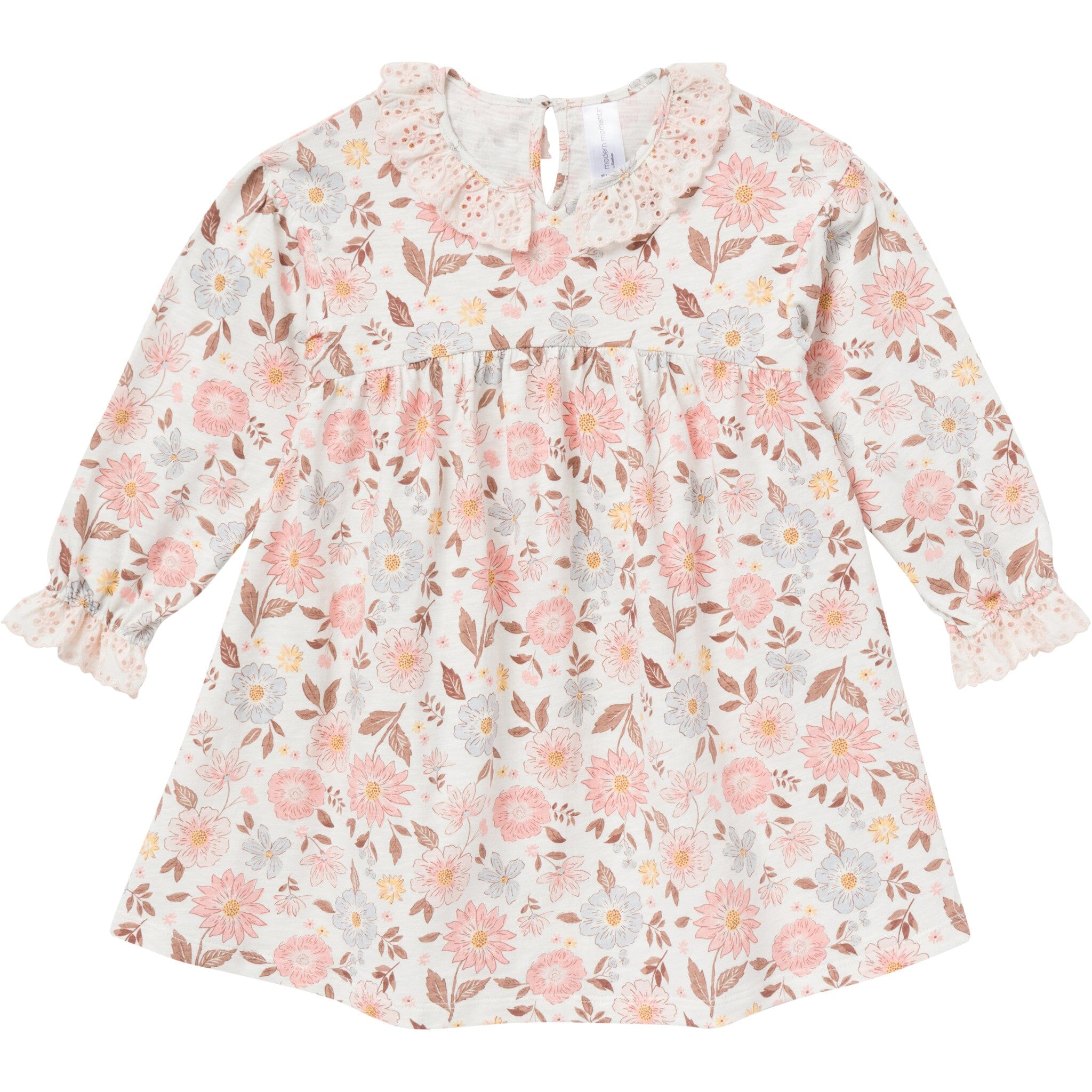 Girls Fall Floral Neck Ruffle Dress
