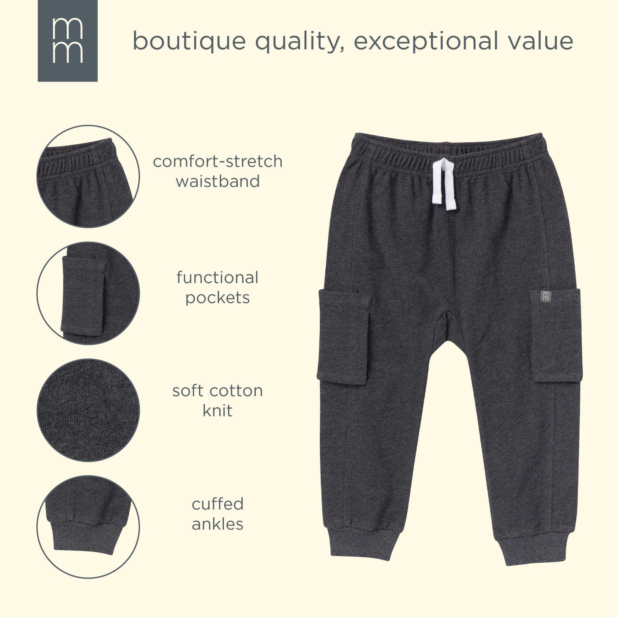 Boys Charcoal Gray Cargo Pocket Sweatpants - Image 5
