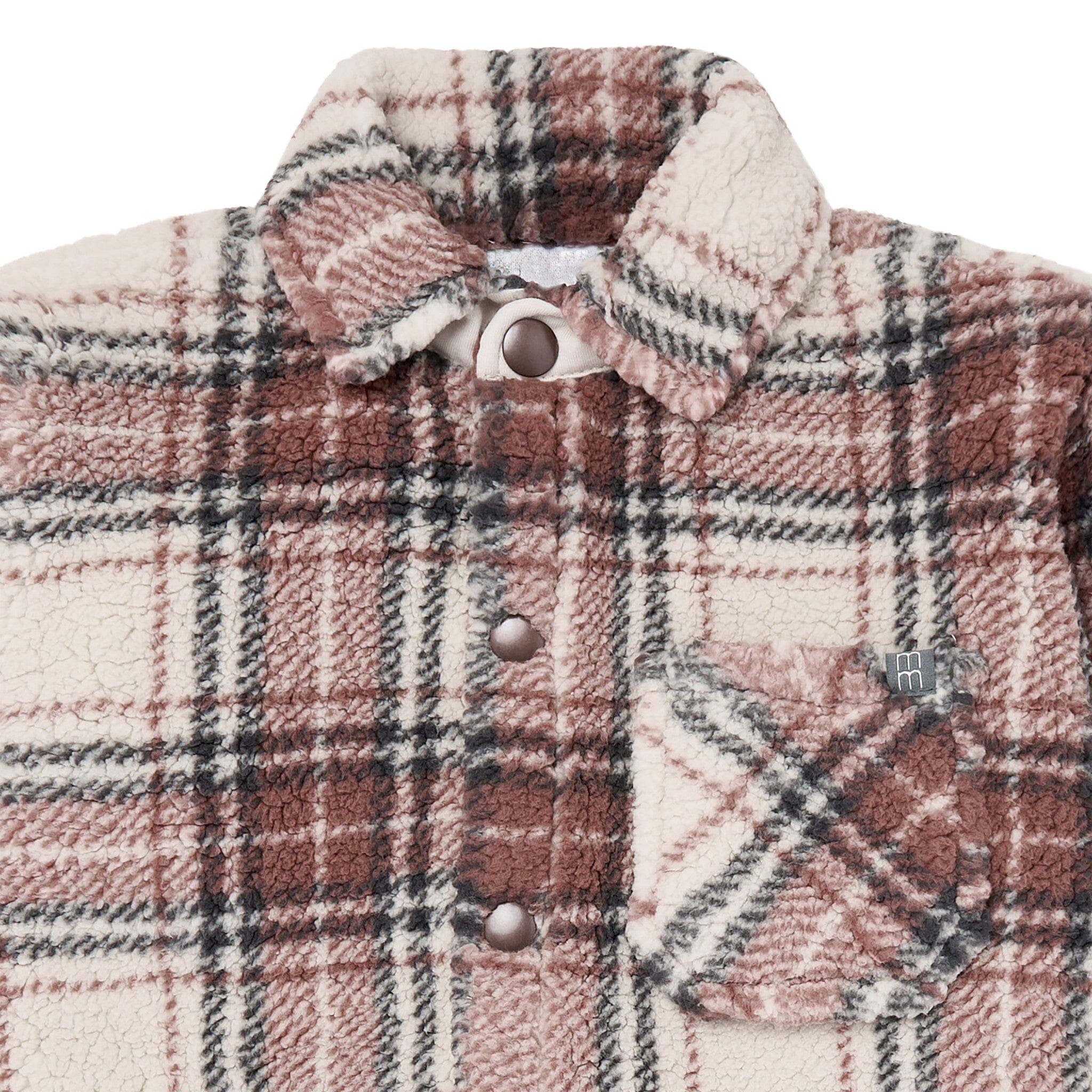 Infant & Toddler Boys Gray and Brown Plaid Sherpa Jacket - Image 2