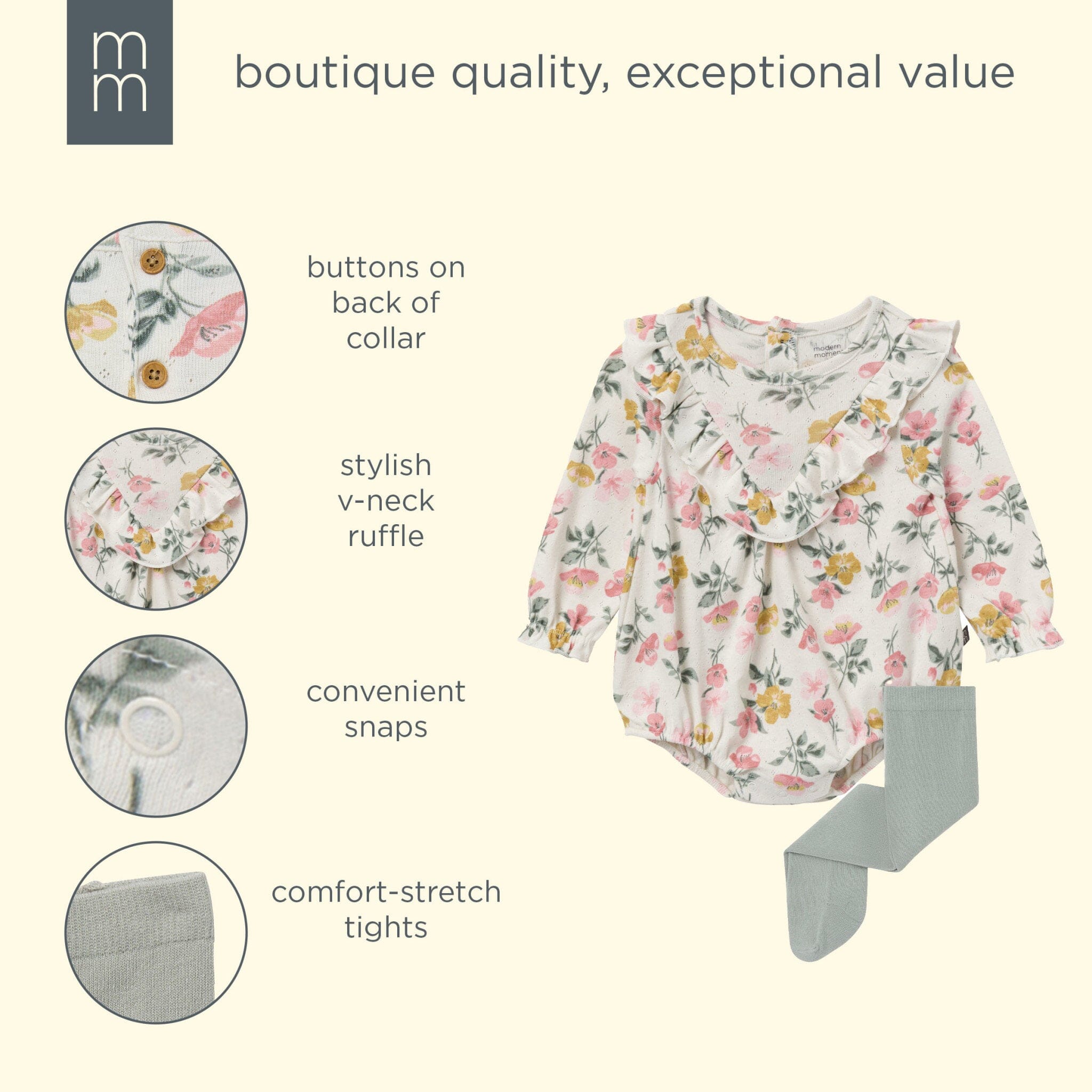 2-Piece Baby Girls Floral Bubble Romper and Tights - Image 8