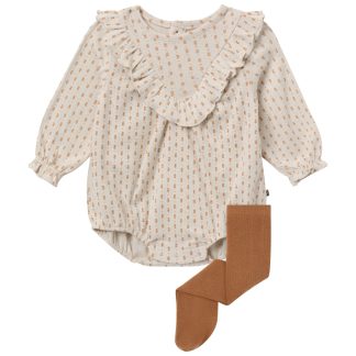 2-Piece Baby Girls Brown Fleur Bubble Romper and Tights