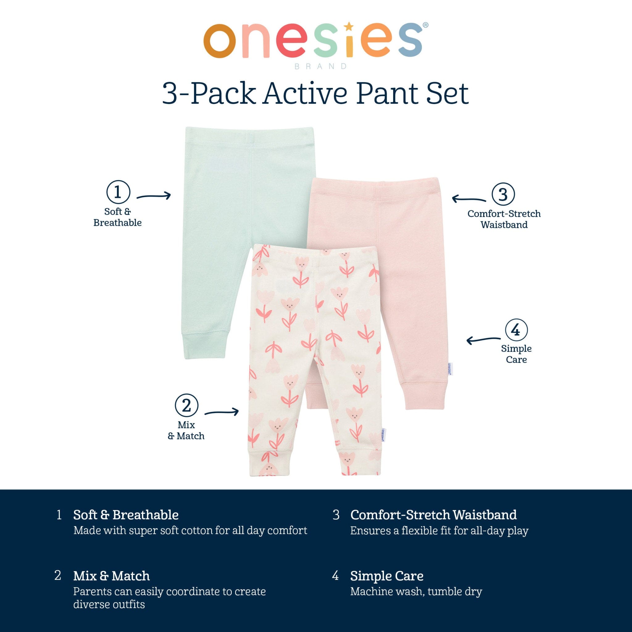 3-Pack Baby Girls Flowers Active Pants - Image 6