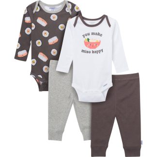 4-Piece Baby Neutral Miso Happy Onesies® Bodysuits and Pants