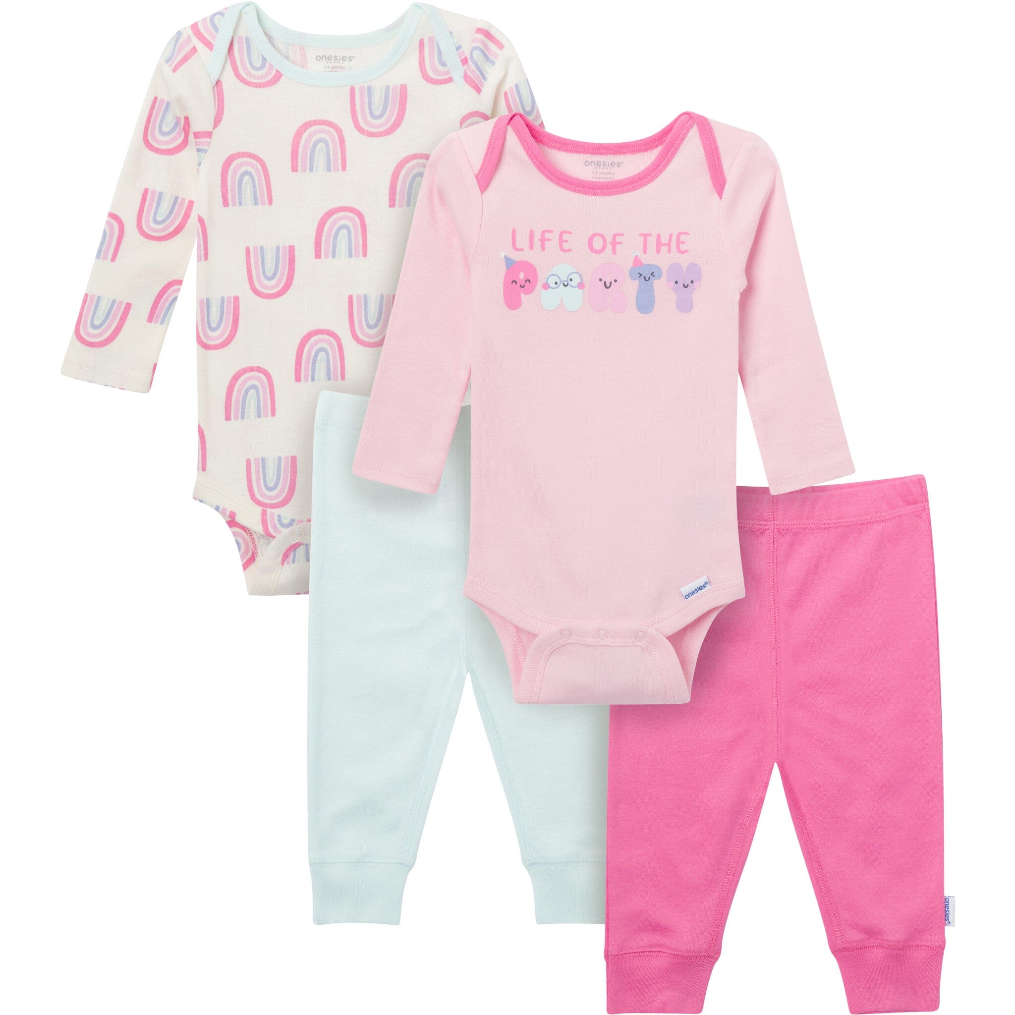 4-Piece Baby Girls Party Rainbow Onesies® Bodysuits and Pants