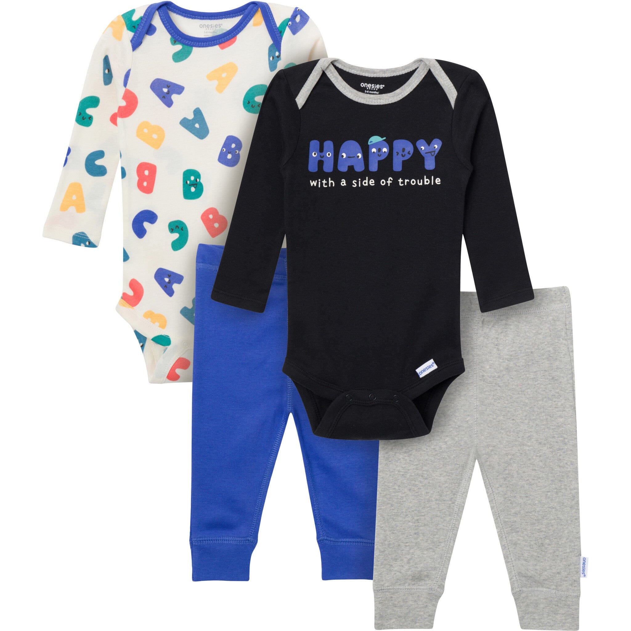 4-Piece Baby Boys Happy Letters Onesies® Bodysuits and Pants