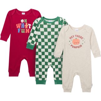 3-Pack Baby Neutral What Fun Pumpkin Lap Shoulder Rompers