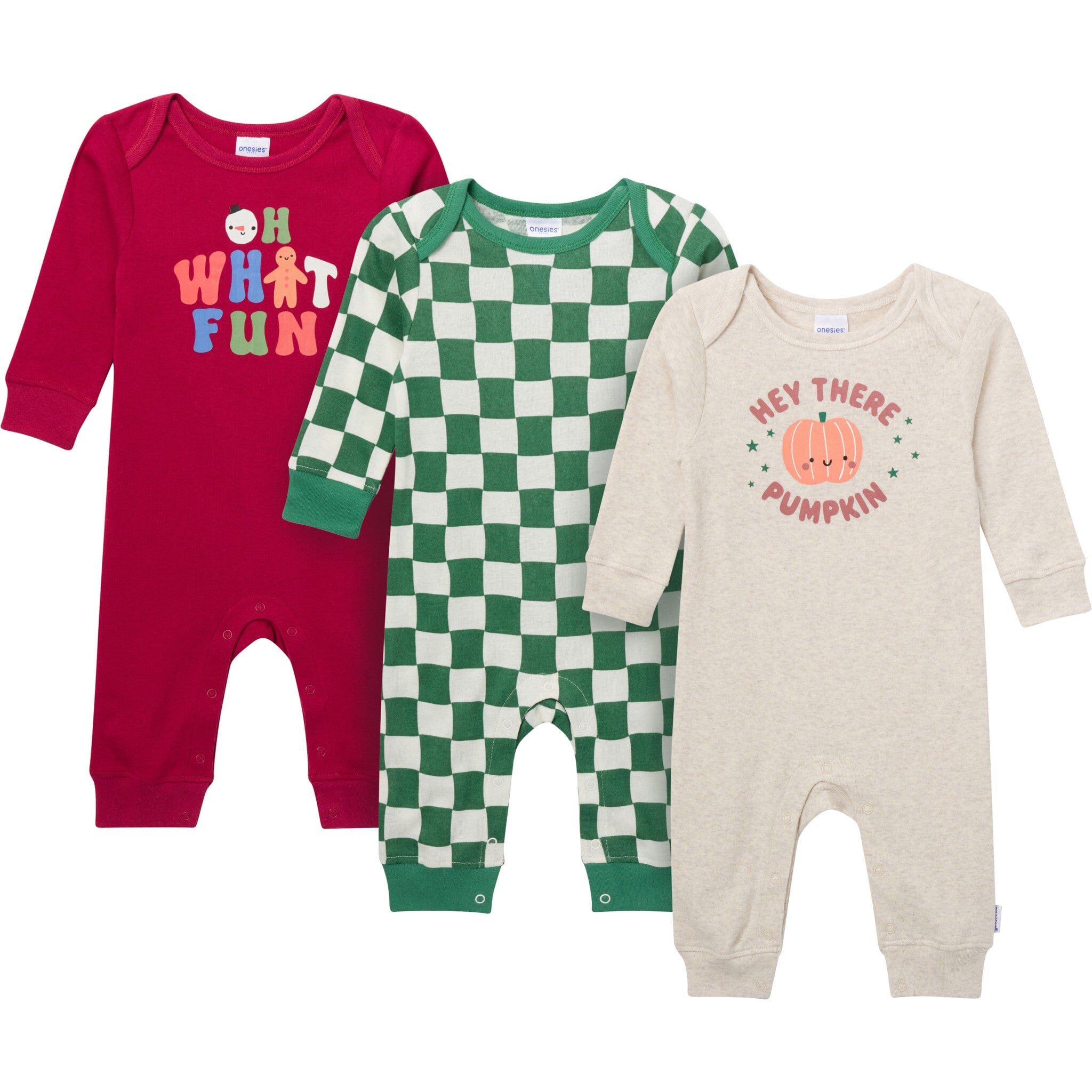 3-Pack Baby Neutral What Fun Pumpkin Lap Shoulder Rompers